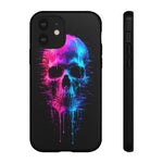 Neon Glitch Skull Phone Case, Dripping Paint Scanline Cover