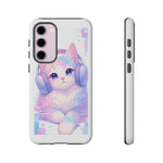 Pastel Cat Phone Case, Headphones Glitch Color Block Cover