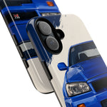 R34 Skyline GT-R Bayside Blue Tough Phone Case for 90s JDM Fans