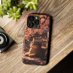 Cherry Blossom Cat Phone Case, Painterly Spring Art Cover