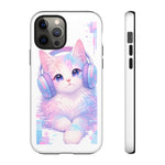 Pastel Cat Phone Case, Headphones Glitch Color Block Cover
