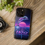 Neon Dolphin Retro Wave Tough Case | Vaporwave Japanese Text, 80s Synth Sunset