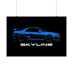 Nissan Skyline GT R R34 Poster Blue JDM Car Wall Art Garage Decor Print