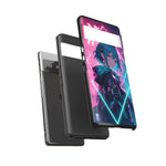 Anime Girl Phone Case Teal, Neon Kanji Calm Gradient Tough Cover