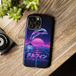 Neon Dolphin Retro Wave Tough Case | Vaporwave Japanese Text, 80s Synth Sunset