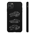 C2 Sting Ray Line Art Phone Case, Glowing Silver Three-View