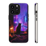 Lo-Fi Cat Neon Rain Window Vaporwave Art Tough Phone Case