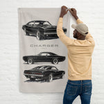 1969 Charger Wall Flag Banner 34x56 Vertical Black Sketch Art Muscle Car