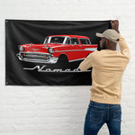1957 Nomad Wagon Wall Flag Banner 34x56 Red Tri-Five Classic Car Decor
