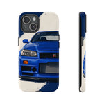 R34 Skyline GT-R Bayside Blue Tough Phone Case for 90s JDM Fans