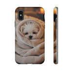 Maltese Puppy Burrito Phone Case, Cozy Blanket Portrait