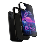 Neon Dolphin Retro Wave Tough Case | Vaporwave Japanese Text, 80s Synth Sunset