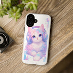 Pastel Cat Phone Case, Headphones Glitch Color Block Cover