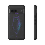 Glitch Owl Silhouette Art Tough Phone Case - Violet Teal
