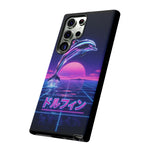 Neon Dolphin Retro Wave Tough Case | Vaporwave Japanese Text, 80s Synth Sunset