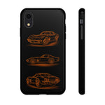 C3 Corvette Line Art Phone Case, Glowing Orange Three-View
