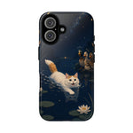 Turkish Van Swimming Cat Tough Case | Whimsical Night Pond, Lily Pads, Ducks