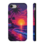 Retro Sunset Beach Scene Phone Case | Neon Palm Ocean Wave