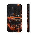 Orange Cuda Phone Case, Rainy City Night Muscle Car Tough Cover