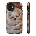 Maltese Puppy Burrito Phone Case, Cozy Blanket Portrait