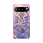 Cherub Cloud Throne Phone Case, Pastel Marble 3D Render Cover