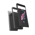 Glitch Koi Fish Art Tough Phone Case - Cyan Pink on Black