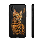 Bengal Cat Geometric Portrait Tough Phone Case - Gold Black Poly