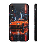 Orange Supra Phone Case, Neon City Night JDM Sports Car Tough Cover