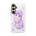 Pastel Cat Beanie Phone Case, Glitch Color Block Cover, Gift