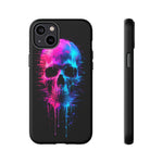 Neon Glitch Skull Phone Case, Dripping Paint Scanline Cover