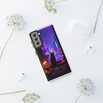Lo-Fi Cat Neon Rain Window Vaporwave Art Tough Phone Case