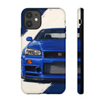 R34 Skyline GT-R Bayside Blue Tough Phone Case for 90s JDM Fans