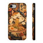 Ramen Cat Phone Case, Slurping Noodles Folk Art Cover, Gift