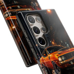 Orange Cuda Phone Case, Rainy City Night Muscle Car Tough Cover