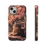Cherry Blossom Cat Phone Case, Painterly Spring Art Cover