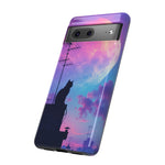 Silhouette Cat Moon Phone Case | Purple Pink Sky Vaporwave Cover