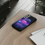 Neon Dolphin Retro Wave Tough Case | Vaporwave Japanese Text, 80s Synth Sunset