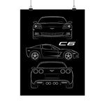 Chevy Corvette C6 Poster Wall Art Print Sports Car Blueprint Garage Decor Gift