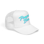 Pompano Beach Florida Trucker Hat Retro Script Snapback Neon Pastel Coastal Surf Style Cap