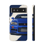 R34 Skyline GT-R Bayside Blue Tough Phone Case for 90s JDM Fans