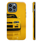 Yellow Skyline Phone Case, R34 GTR 90s JDM Legend Tough Cover for Men Gift