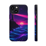 Neon Lighthouse Grid Ocean Art Tough Phone Case