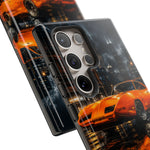 Orange Daytona Phone Case, Rainy City Night Muscle Car Tough Cover