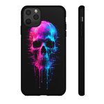 Neon Glitch Skull Phone Case, Dripping Paint Scanline Cover