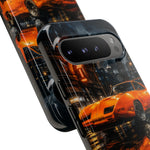 Orange Daytona Phone Case, Rainy City Night Muscle Car Tough Cover