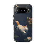 Turkish Van Swimming Cat Tough Case | Whimsical Night Pond, Lily Pads, Ducks