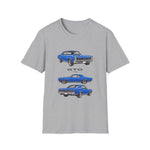 Blue 1966 GTO Muscle Car Trio Illustration T-Shirt | Classic Auto Shirt