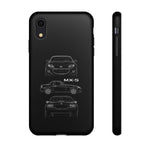 MX-5 Roadster Blueprint Miata Phone Case Featuring Front Side and Rear Views