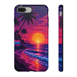 Retro Sunset Beach Scene Phone Case | Neon Palm Ocean Wave