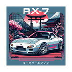 RX-7 FD Poster JDM Rotary Engine Car Tokyo Temple Cherry Blossom Art